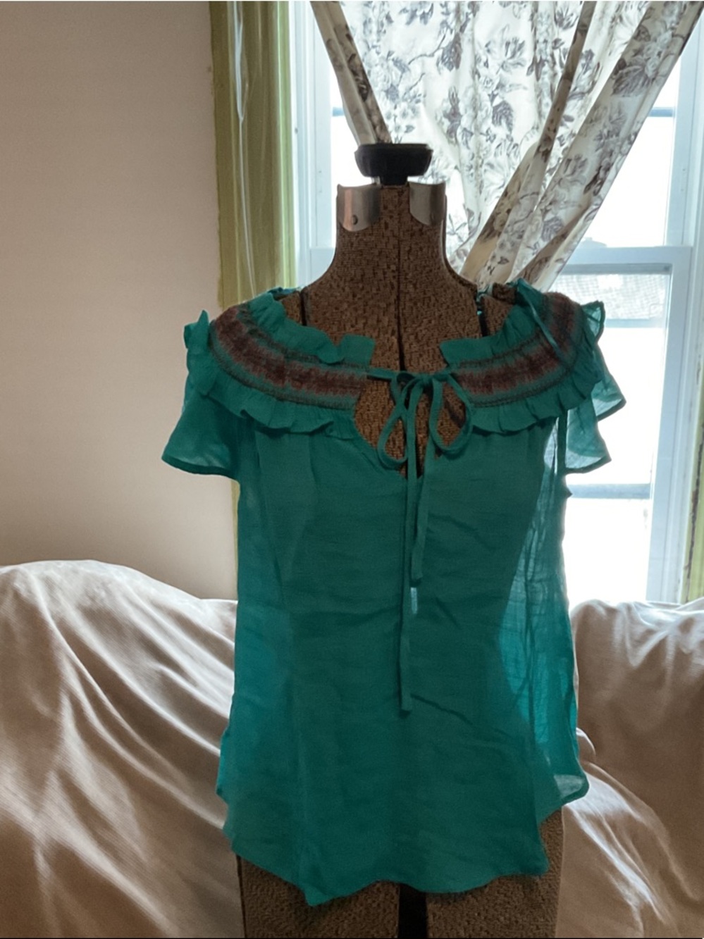 Blu Pepper Teal Ruffle Off-Shoulder Tie-Front Blouse
